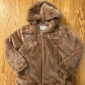 Zara Girls Faux Fur Puffer Coat Size 11-12 yo. Color: rosy brown